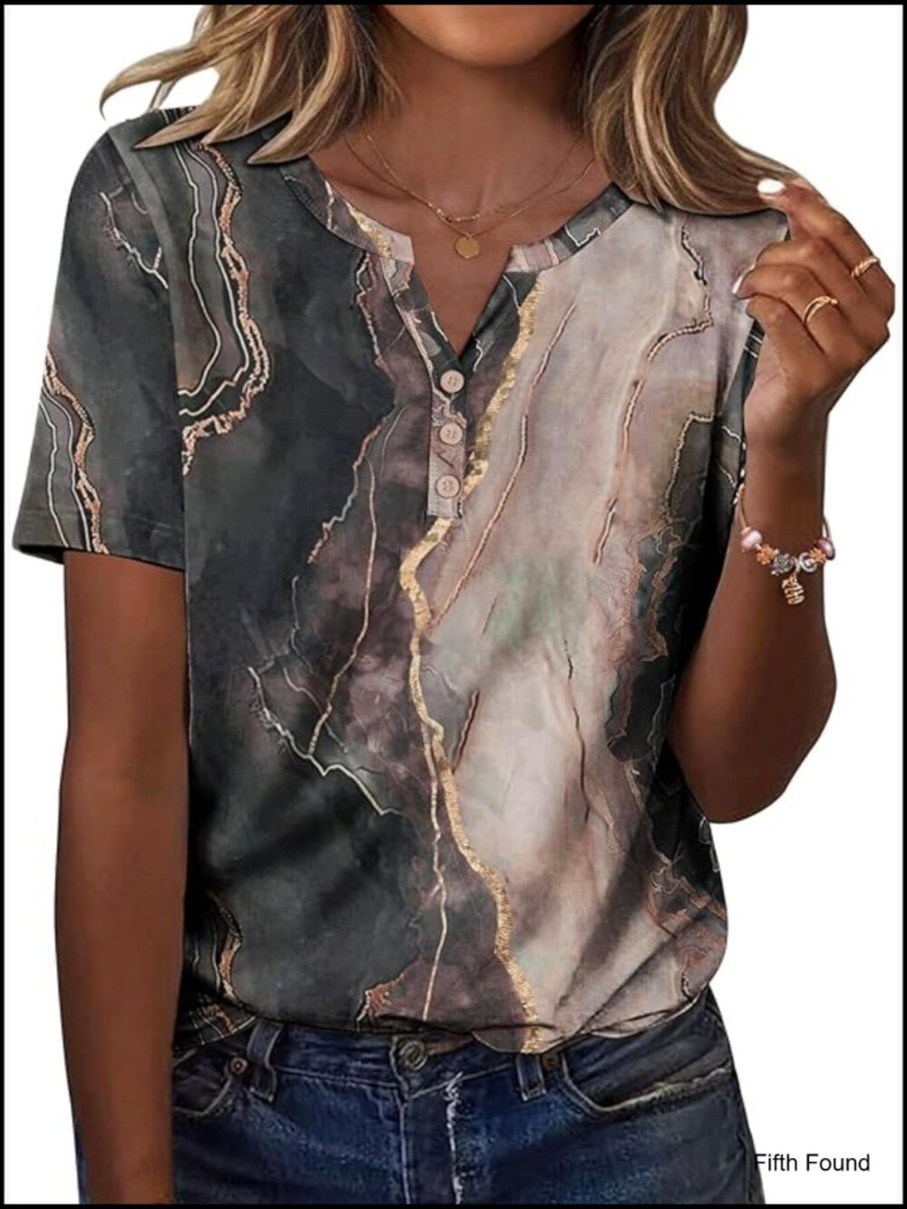Short Sleeve V-Neck Blouse, Loose Fit, Polyester Spandex, Business Casual